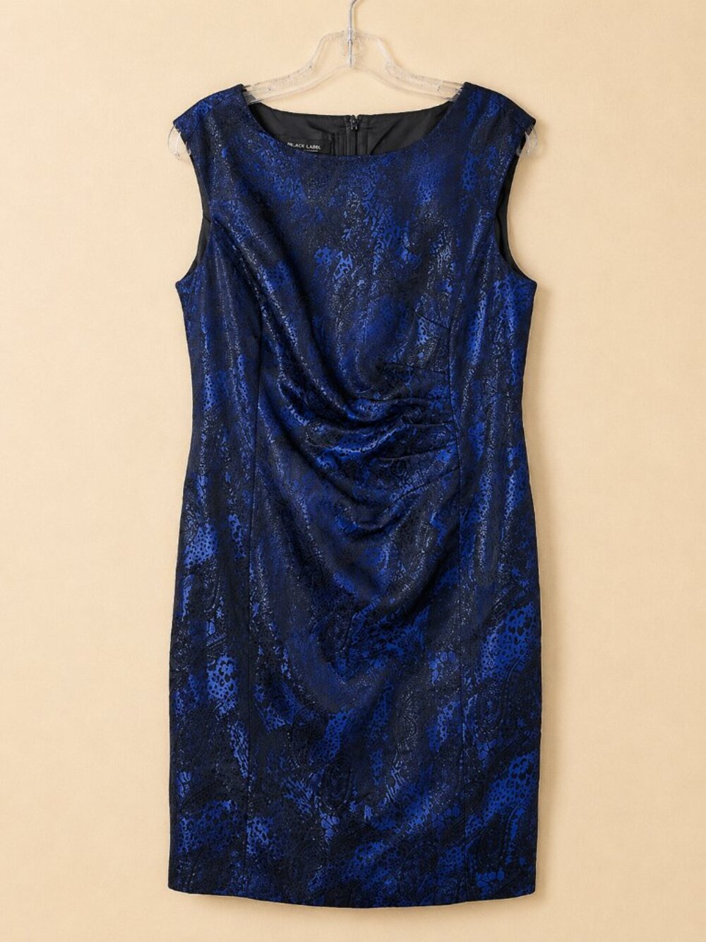 BLACK LABEL by Evan Picone Black Blue Shiny Dress Sz